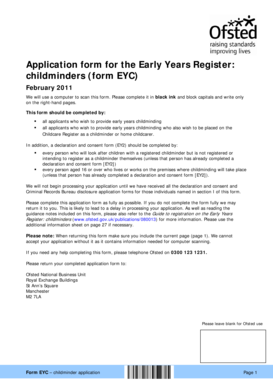 Early Years Register Childminder Application Form