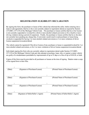 Michigan Vehicle Registration Eligibility Declaration