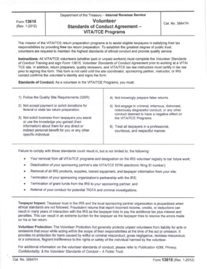 IRS Form 13615 Volunteer Standards of Conduct Agreement
