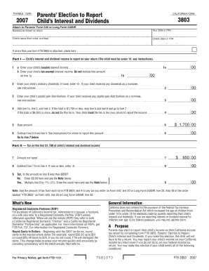 California Form 3803 Child's Interest and Dividends