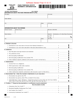 Maryland Pass-Through Entity Schedule K-1