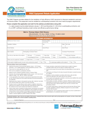 Maryland HVAC Equipment Rebate Application