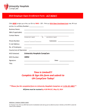 2014 Employer Open Enrollment Form