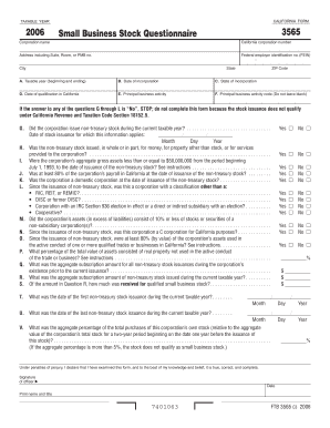 California Small Business Stock Questionnaire