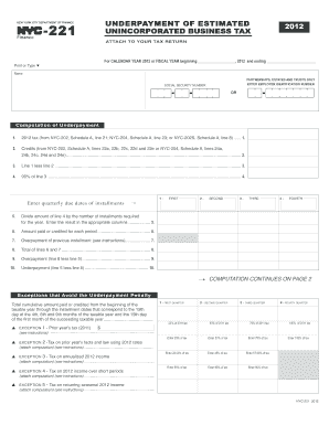New York City Unincorporated Business Tax Underpayment Form