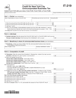 New York City Unincorporated Business Tax Form IT-219