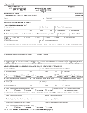 Michigan Friend of the Court Case Questionnaire