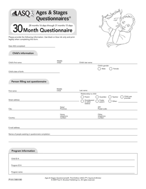 Ages & Stages Questionnaire 30 Month Form