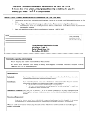 Under Armour Return & Exchange Form
