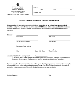 2014-2015 Federal Graduate PLUS Loan Request Form