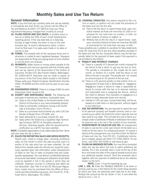 District of Columbia Monthly Sales and Use Tax Return