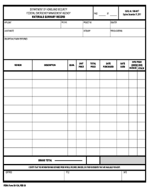 FEMA Form 90-124 Materials Summary Record