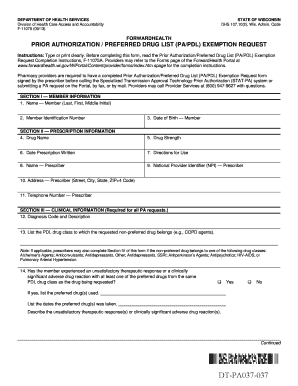 Wisconsin Prior Authorization Preferred Drug List Exemption Request