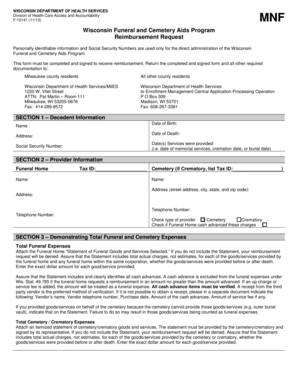 Wisconsin Funeral and Cemetery Aids Program Reimbursement Request
