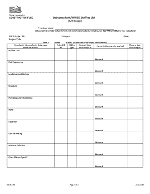 Subconsultant/MWBE Staffing List Form