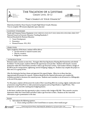 Vacation Planning Worksheet