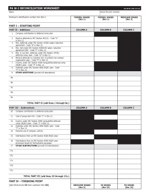 PA W-2 Reconciliation Worksheet