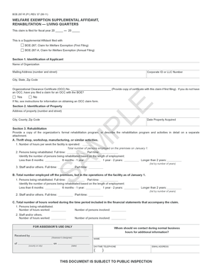 Welfare Exemption Supplemental Affidavit