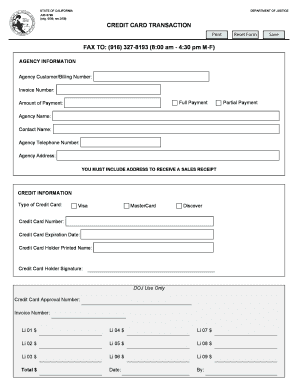 California DOJ Credit Card Transaction Form