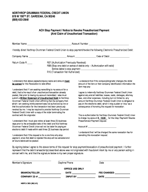 ACH Stop Payment / Notice to Revoke Preauthorized Payment