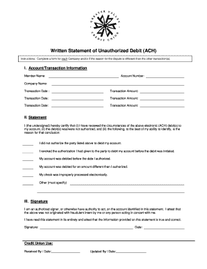 Written Statement of Unauthorized Debit (ACH)