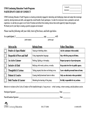 UNM Youth Programs Code of Conduct