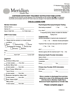 Michigan Continued Outpatient Treatment Notification Form