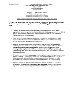Michigan EMS Relicensure Application