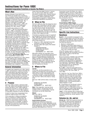 Form 100X Amended Corporation Franchise or Income Tax Return