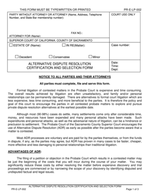 California Alternative Dispute Resolution Certification Form