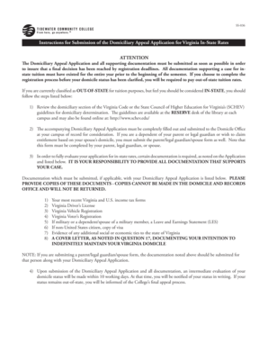 Domiciliary Appeal Application for Virginia In-State Rates