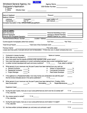 Contractor's Application Form