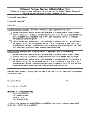 South Dakota Medicaid Enhanced Payment Self Attestation Form