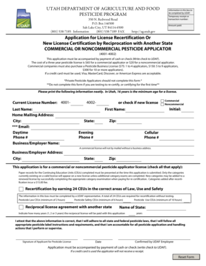 Utah Pesticide Applicator License Application