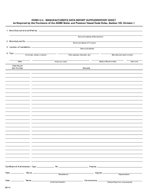 Manufacturer's Data Report Supplementary Sheet