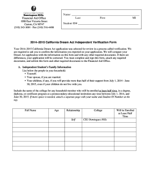 California Dream Act Independent Verification Form