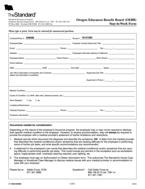 Oregon Educators Benefit Board Stay-At-Work Form