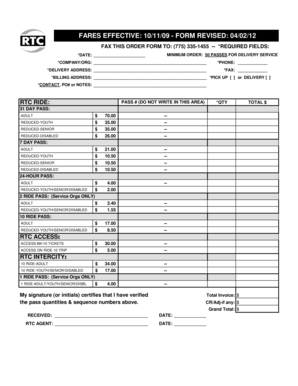 RTC Delivery Service Order Form