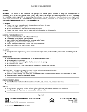 North Carolina Maintenance Addendum