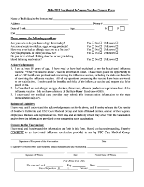 Inactivated Influenza Vaccine Consent Form