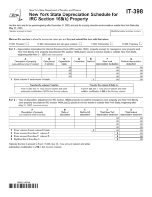 New York State Depreciation Schedule for IT-398