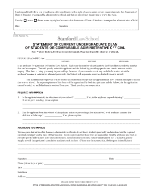 Stanford Law School Dean's Certification Form