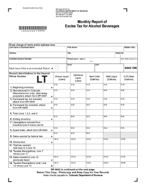 Colorado Excise Tax for Alcohol Beverages Form DR 0442