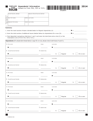Maryland Dependents' Information Form 502B