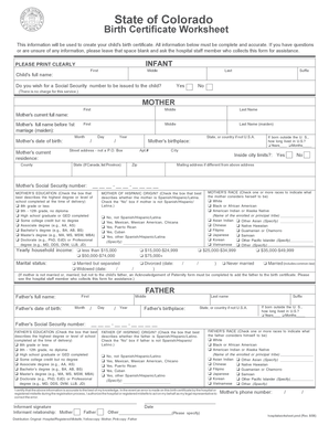 Colorado Birth Certificate Worksheet