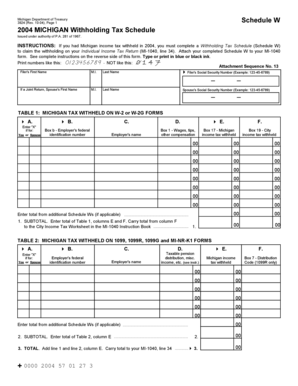 Michigan Withholding Tax Schedule W