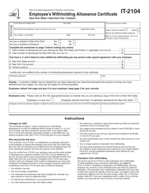 New York State Employee’s Withholding Allowance Certificate IT-2104