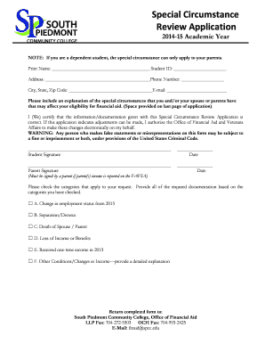 Special Circumstance Review Application