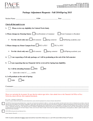 Pace University Financial Aid Package Adjustment Request