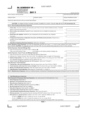 PA Schedule UE Employee Business Expenses Form